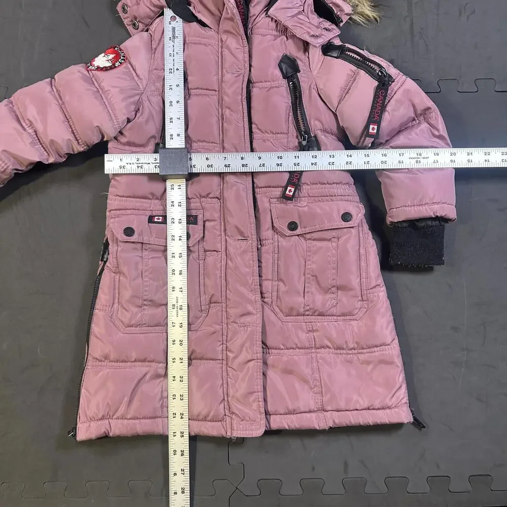 Kids' Pink Hooded Winter Coat with Fur Trim - Picture 3 of 7